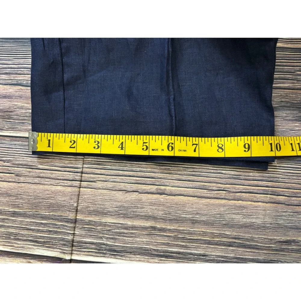 Zara Trousers Womens L Navy Blue 100% Linen High Waisted Wide Leg NWT